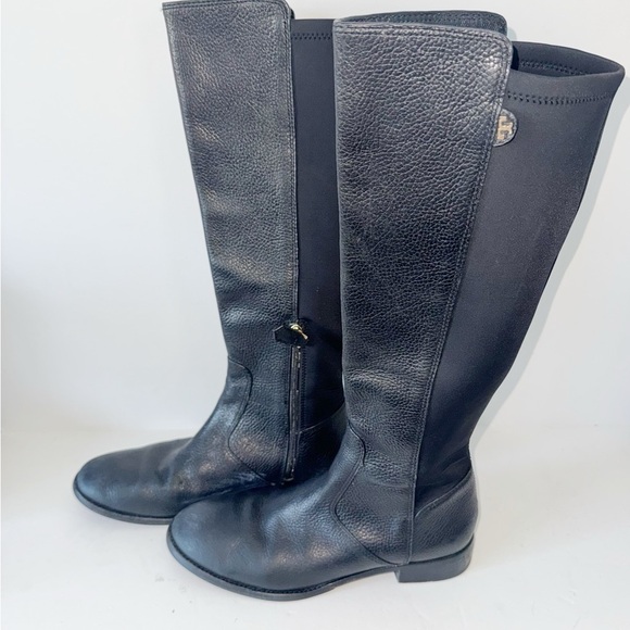 Tory Burch Selden Tall Riding Boots 8.5 Equestrian Black Leather Stretch Scuba - Picture 3 of 16